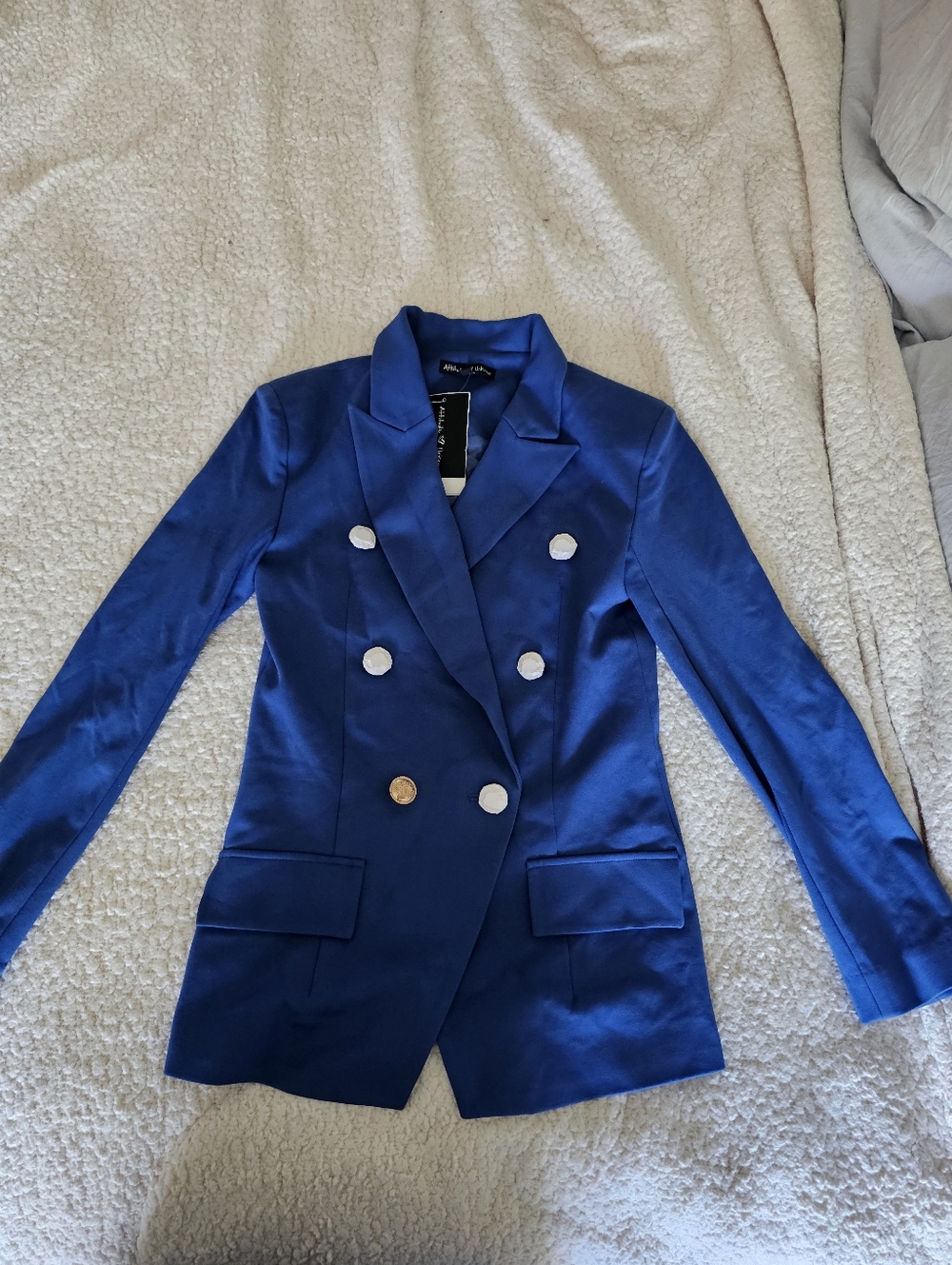 Blue Double-Breasted Women's Blazer Jacket - Picture 2 of 6